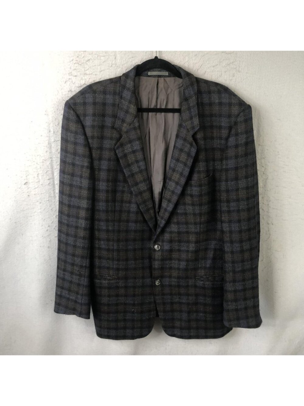 Hugo Boss Blazer Mens 40 Long Gray Wool Plaid Check Tweed Sport Coat Jacket